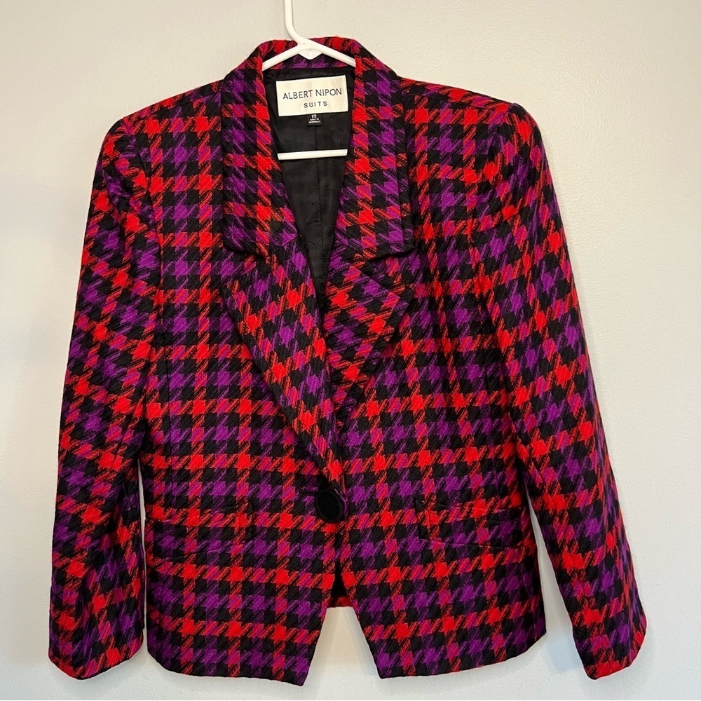 Vintage Albert Nipon Wool Houndstooth Blazer Purp… - image 5